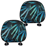 Turquoise Tropical Leaves Print Car Headrest Covers