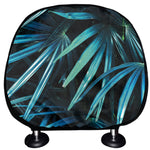 Turquoise Tropical Leaves Print Car Headrest Covers