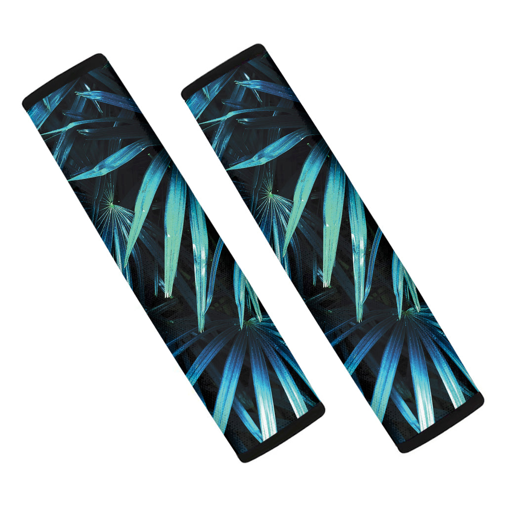 Turquoise Tropical Leaves Print Car Seat Belt Covers