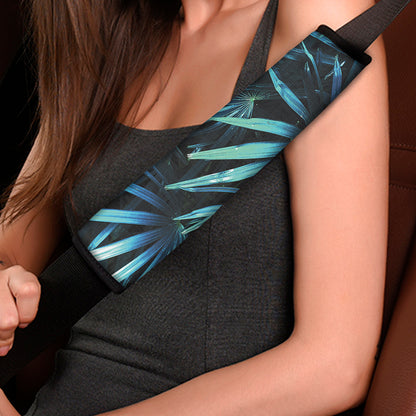 Turquoise Tropical Leaves Print Car Seat Belt Covers