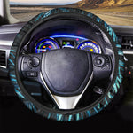Turquoise Tropical Leaves Print Car Steering Wheel Cover