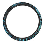 Turquoise Tropical Leaves Print Car Steering Wheel Cover