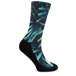 Turquoise Tropical Leaves Print Crew Socks