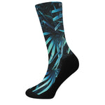 Turquoise Tropical Leaves Print Crew Socks