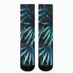 Turquoise Tropical Leaves Print Crew Socks