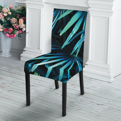 Turquoise Tropical Leaves Print Dining Chair Slipcover