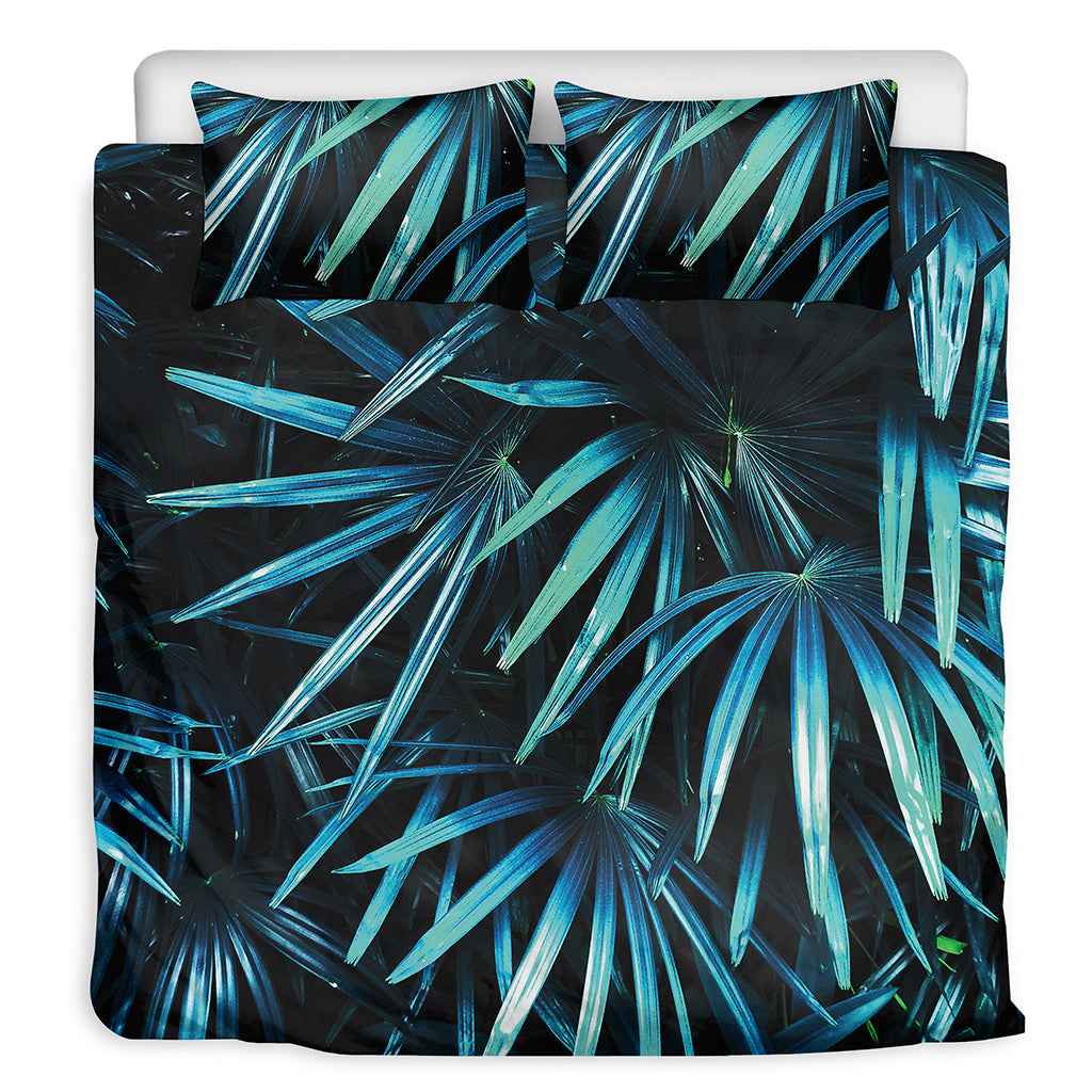 Turquoise Tropical Leaves Print Duvet Cover Bedding Set