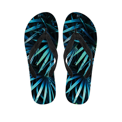 Turquoise Tropical Leaves Print Flip Flops