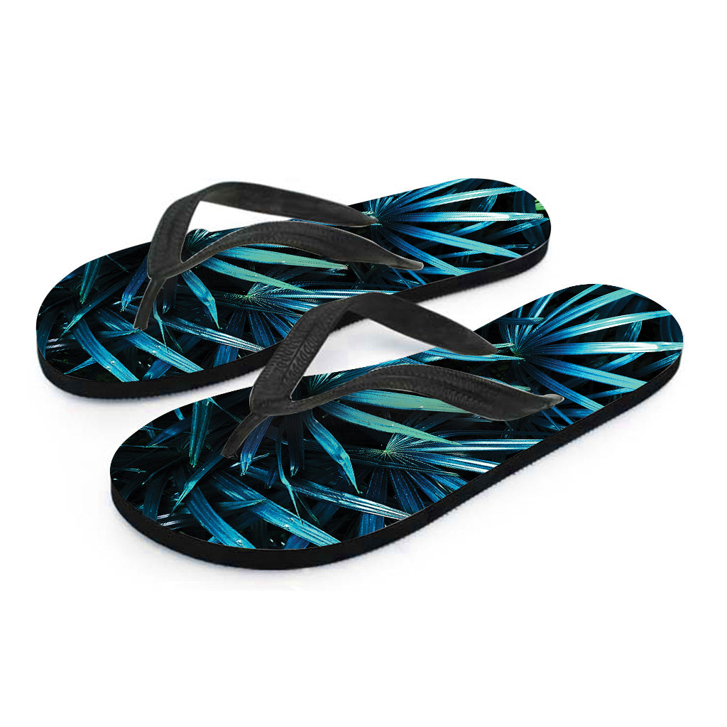 Turquoise Tropical Leaves Print Flip Flops