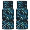 Turquoise Tropical Leaves Print Front and Back Car Floor Mats