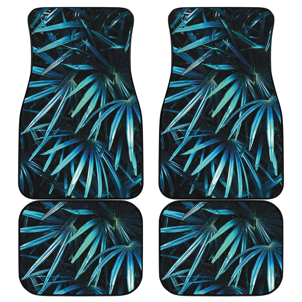 Turquoise Tropical Leaves Print Front and Back Car Floor Mats