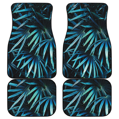 Turquoise Tropical Leaves Print Front and Back Car Floor Mats