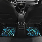 Turquoise Tropical Leaves Print Front and Back Car Floor Mats