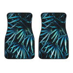 Turquoise Tropical Leaves Print Front Car Floor Mats