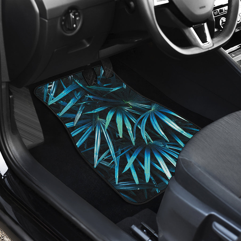 Turquoise Tropical Leaves Print Front Car Floor Mats