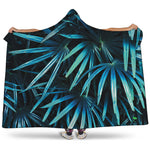 Turquoise Tropical Leaves Print Hooded Blanket