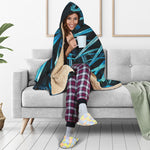 Turquoise Tropical Leaves Print Hooded Blanket