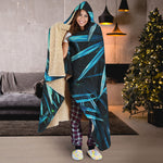 Turquoise Tropical Leaves Print Hooded Blanket
