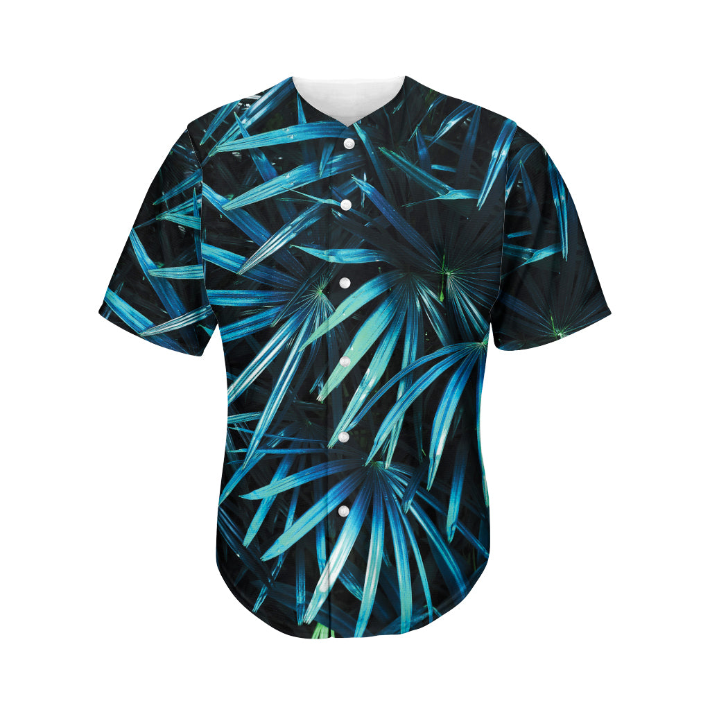 Turquoise Tropical Leaves Print Men's Baseball Jersey