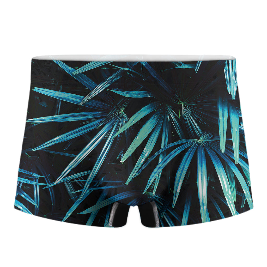 Turquoise Tropical Leaves Print Men's Boxer Briefs