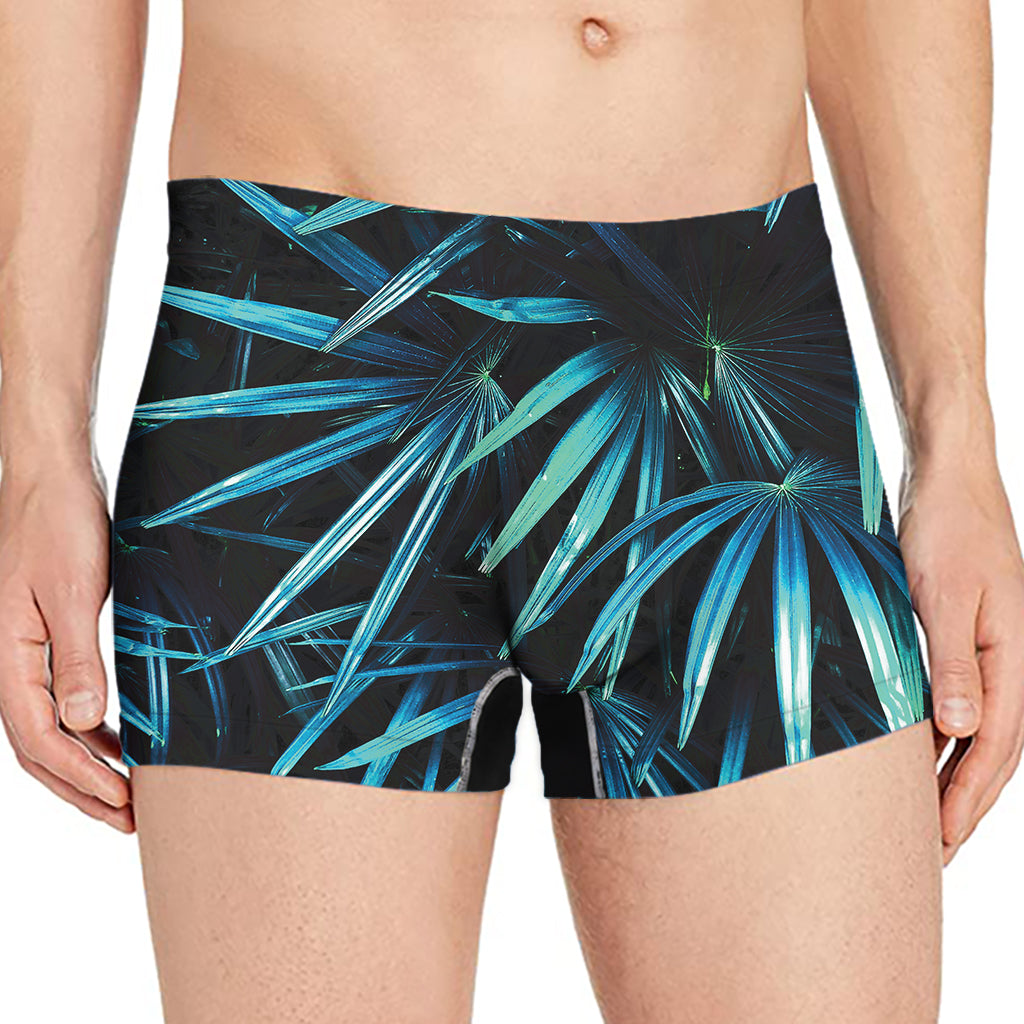 Turquoise Tropical Leaves Print Men's Boxer Briefs