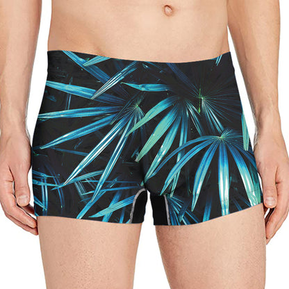 Turquoise Tropical Leaves Print Men's Boxer Briefs