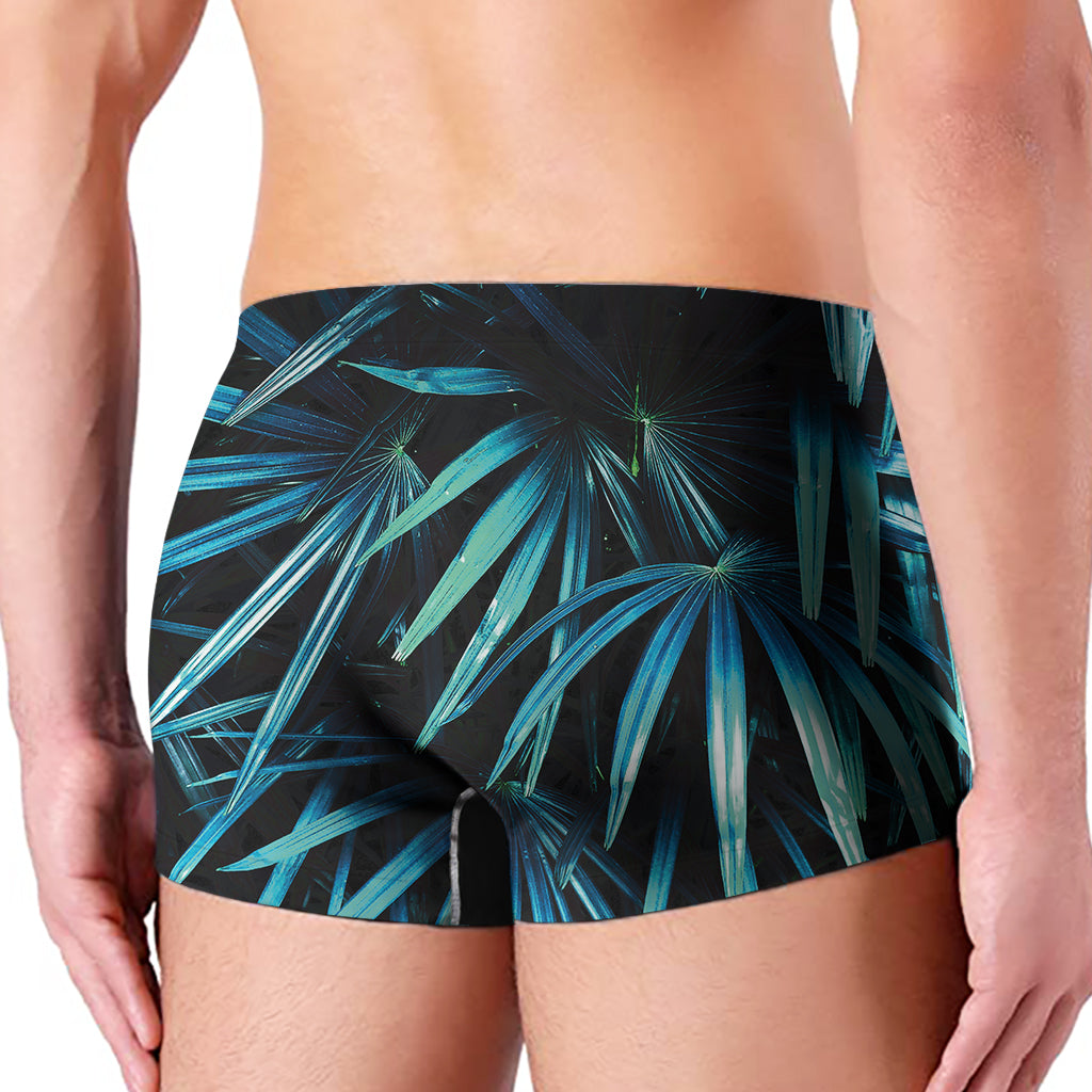 Turquoise Tropical Leaves Print Men's Boxer Briefs