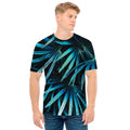 Turquoise Tropical Leaves Print Men's T-Shirt