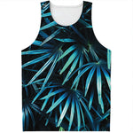 Turquoise Tropical Leaves Print Men's Tank Top