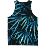 Turquoise Tropical Leaves Print Men's Tank Top