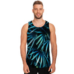 Turquoise Tropical Leaves Print Men's Tank Top