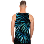 Turquoise Tropical Leaves Print Men's Tank Top