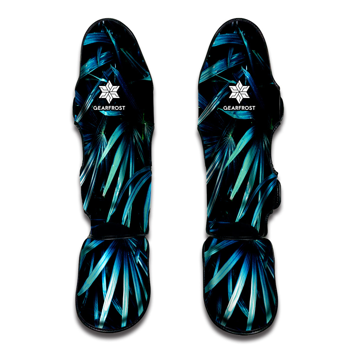 Turquoise Tropical Leaves Print Muay Thai Shin Guard