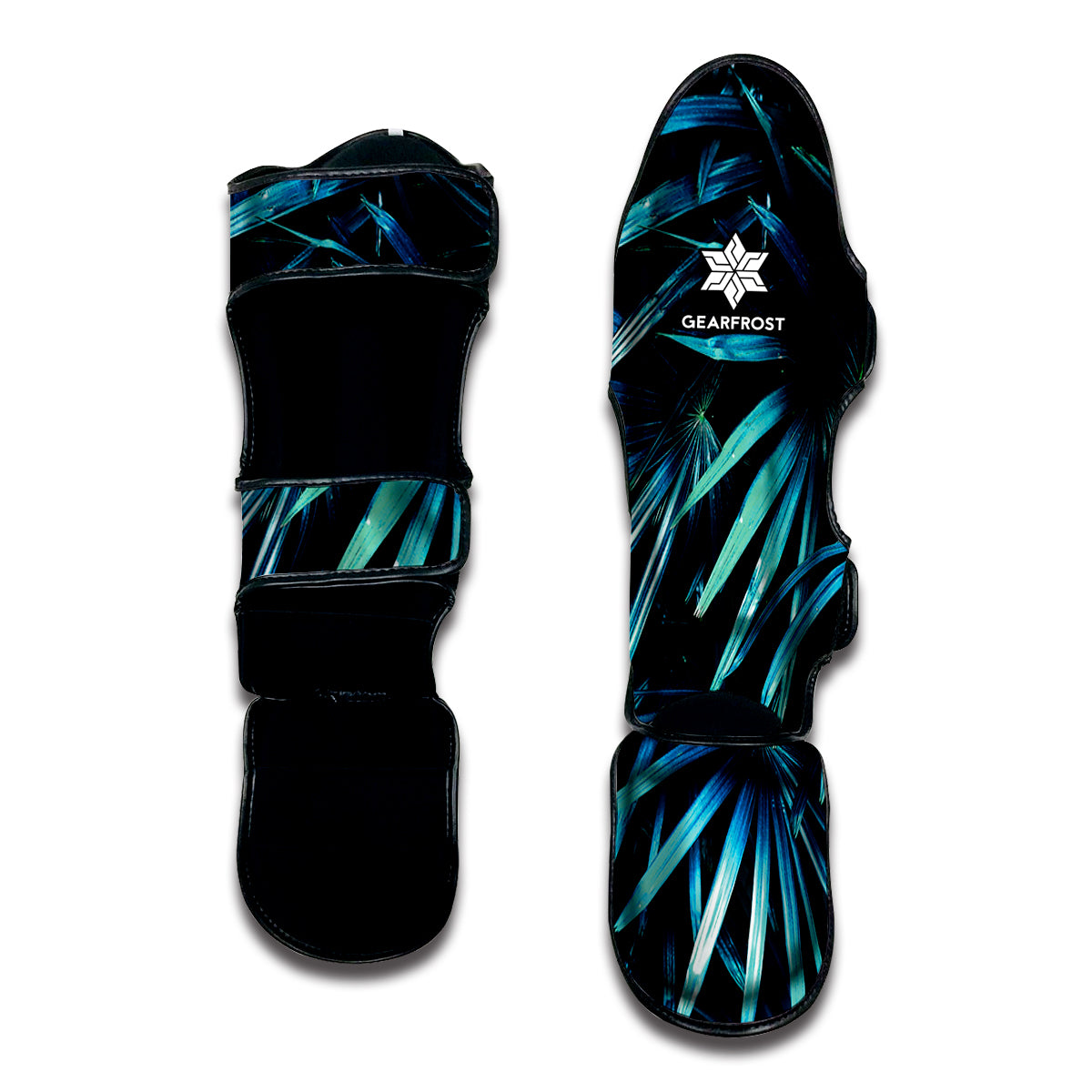 Turquoise Tropical Leaves Print Muay Thai Shin Guard