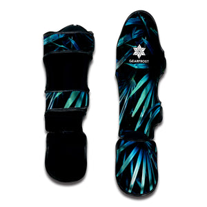 Turquoise Tropical Leaves Print Muay Thai Shin Guard