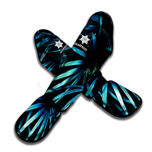 Turquoise Tropical Leaves Print Muay Thai Shin Guard