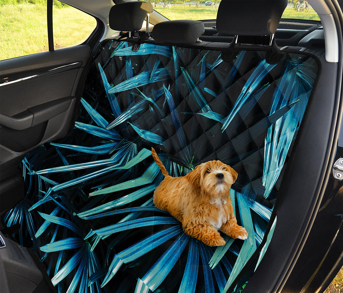 Turquoise Tropical Leaves Print Pet Car Back Seat Cover