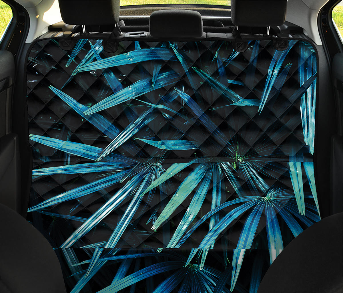 Turquoise Tropical Leaves Print Pet Car Back Seat Cover