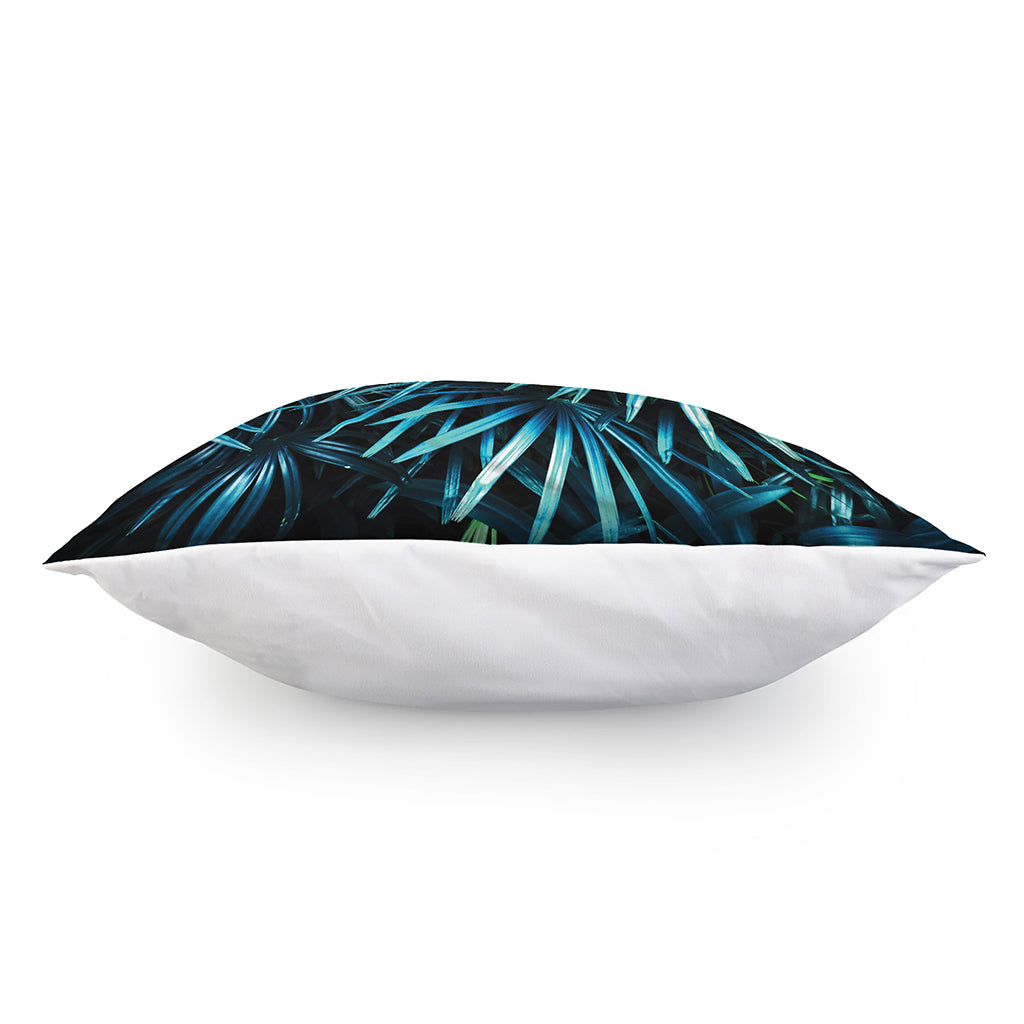 Turquoise Tropical Leaves Print Pillow Cover