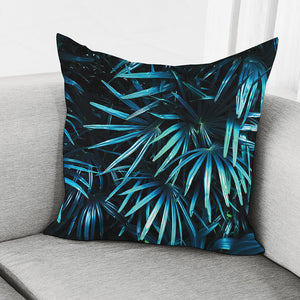 Turquoise Tropical Leaves Print Pillow Cover