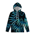 Turquoise Tropical Leaves Print Pullover Hoodie