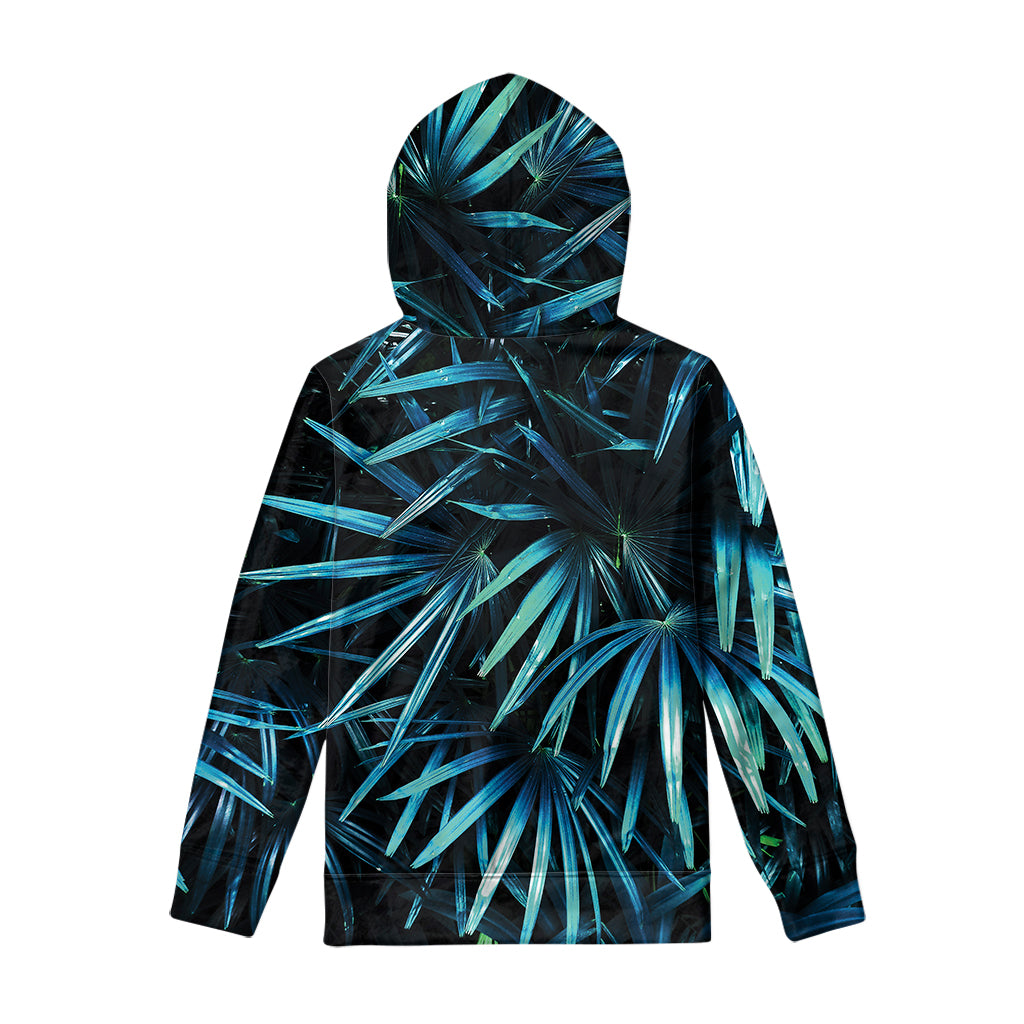 Turquoise Tropical Leaves Print Pullover Hoodie
