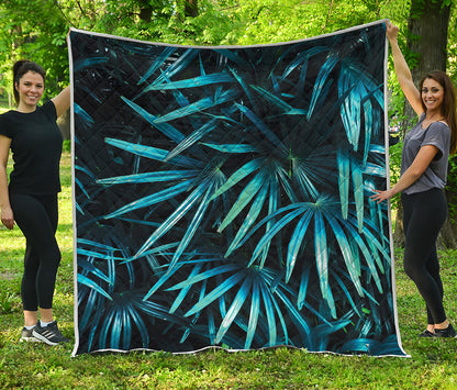 Turquoise Tropical Leaves Print Quilt