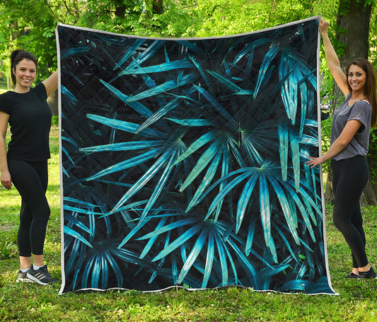 Turquoise Tropical Leaves Print Quilt