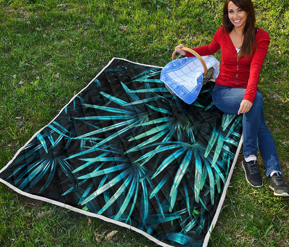 Turquoise Tropical Leaves Print Quilt