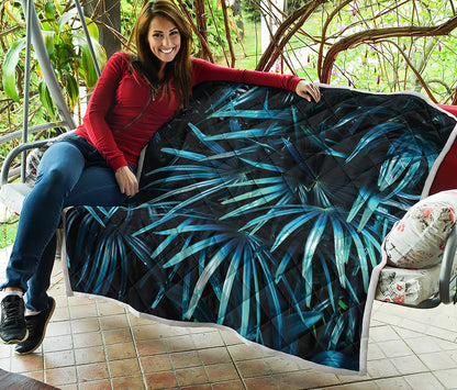 Turquoise Tropical Leaves Print Quilt