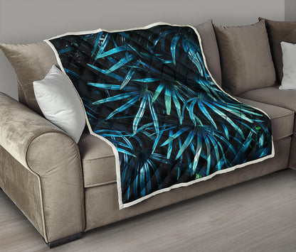 Turquoise Tropical Leaves Print Quilt