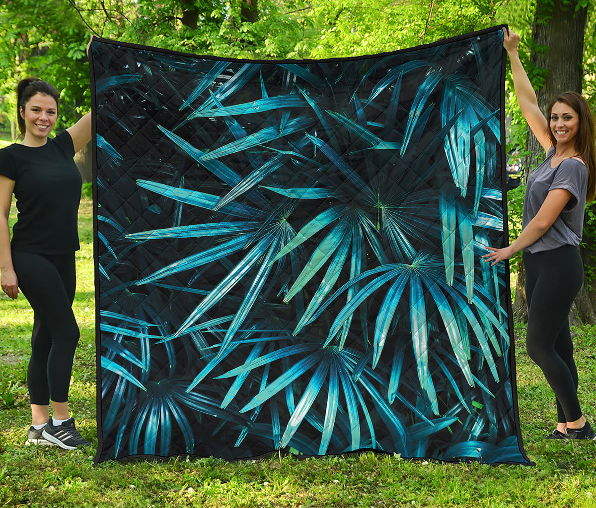 Turquoise Tropical Leaves Print Quilt