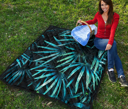 Turquoise Tropical Leaves Print Quilt