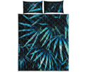 Turquoise Tropical Leaves Print Quilt Bed Set